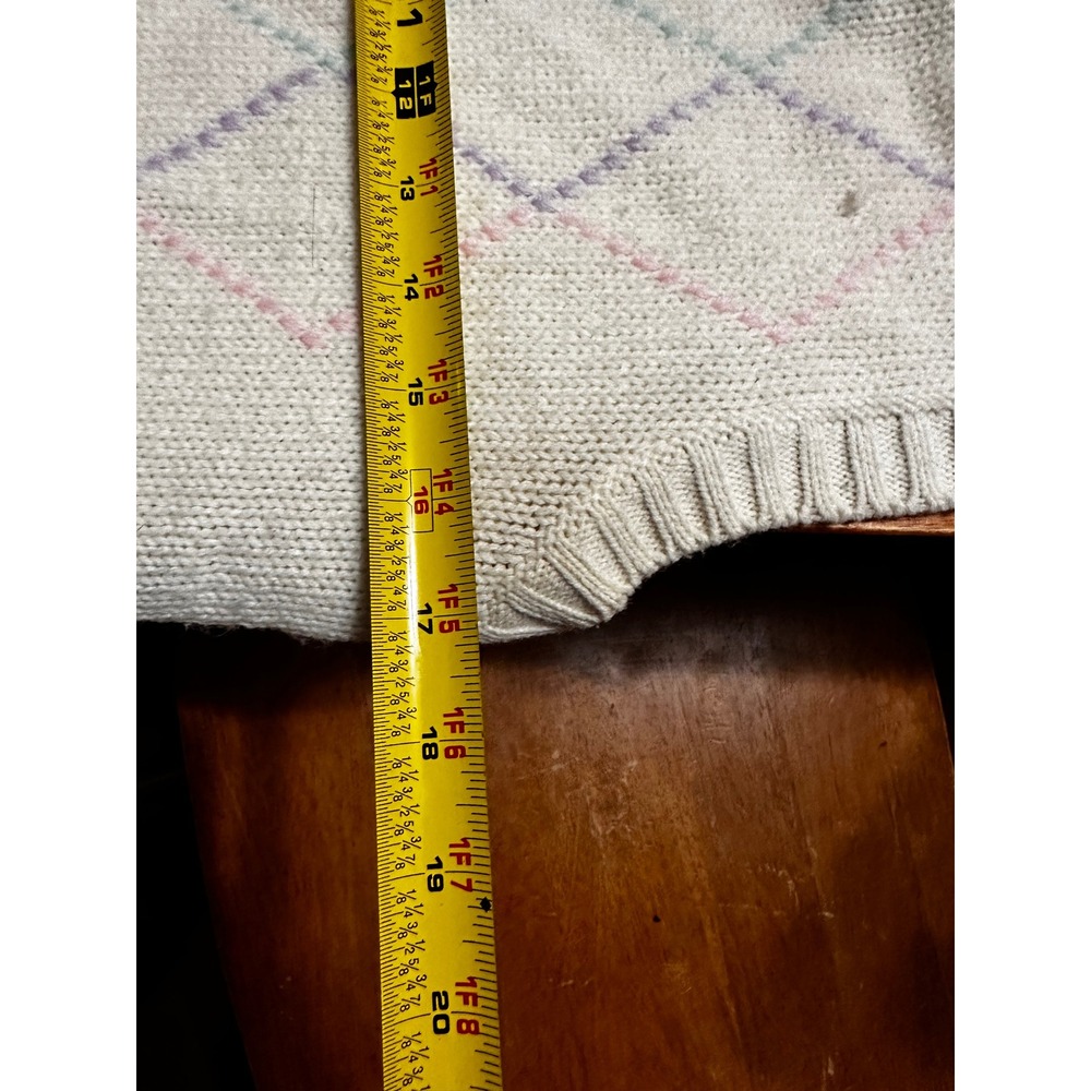 Vintage Ricki Miss Erika Argyle Sweater Vest Cream Pastel Knit V-Neck Acrylic - Picture 5 of 5